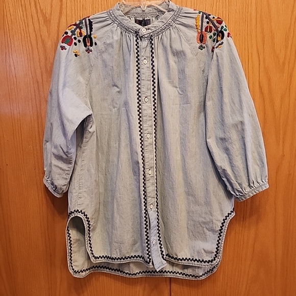 Lucky Brand Other - Vintage LUCKY BRAND embrodered Chambray Shacket Top Sz S Womens